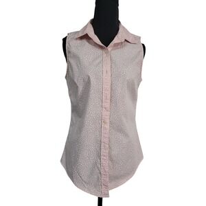 Banana Republic Summer Sleeveles Shirt Pink White Polka Dot Collared Top Small 6